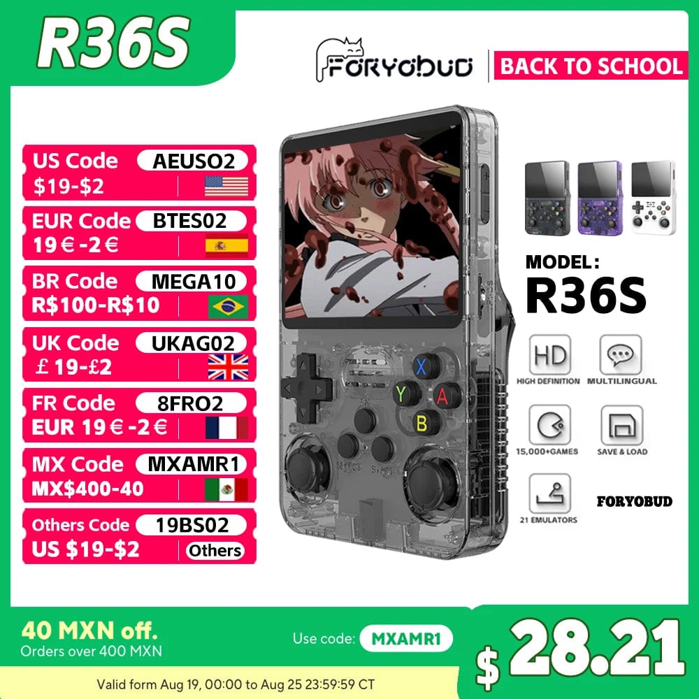 Planet Gates R36S Retro Handheld Video Game Console Linux System 3.5-inch IPS Screen Mini Portable Handheld Video Player 64GB 15000 Games