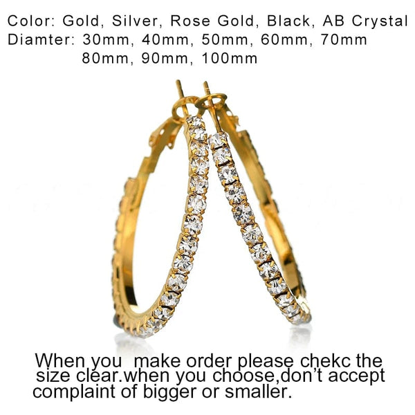 Planet Gates Raexrage 30-100mm Fashion Hoops Earrings With Rhinestone Circle Crystal Earrings Big Basketball Wives CZ Hiphop Earrings Women