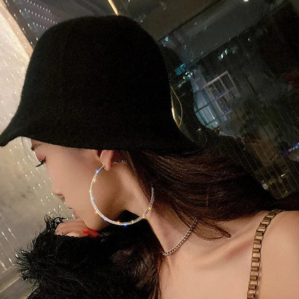 Planet Gates Raexrage 30-100mm Fashion Hoops Earrings With Rhinestone Circle Crystal Earrings Big Basketball Wives CZ Hiphop Earrings Women