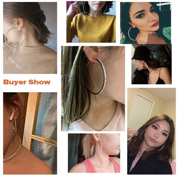 Planet Gates Raexrage 30-100mm Fashion Hoops Earrings With Rhinestone Circle Crystal Earrings Big Basketball Wives CZ Hiphop Earrings Women