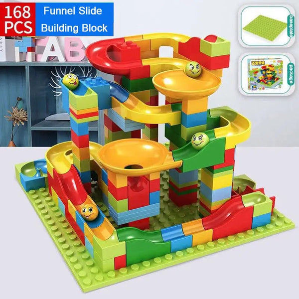 Planet Gates Rail Block Marble Race Run Slide Track Educational Track Ball Color Building Funnel Slide DIY Block Sets Bricks Kids Toys