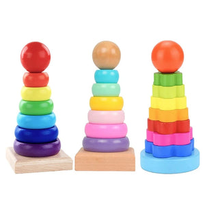 Planet Gates Rainbow Stacker Wooden Ring Educational Toy Kids Tower Stack Up Blocks Color Shape Game Baby Montessori Toys for Children Gifts