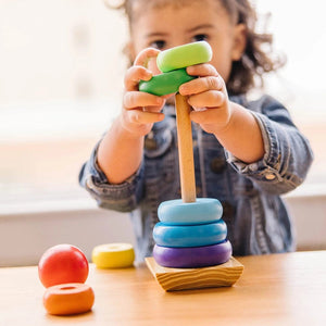 Planet Gates Rainbow Stacker Wooden Ring Educational Toy Kids Tower Stack Up Blocks Color Shape Game Baby Montessori Toys for Children Gifts