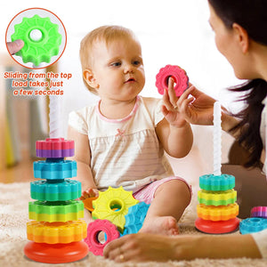 Planet Gates Rainbow Tower Montessori Rotating Rainbow Tower Baby Stacking Puzzle Toys Safety and Environmental Protection Colored Children's Toys