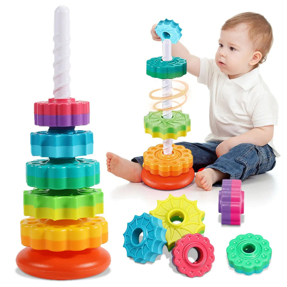 Planet Gates Rainbow Tower Montessori Rotating Rainbow Tower Baby Stacking Puzzle Toys Safety and Environmental Protection Colored Children's Toys