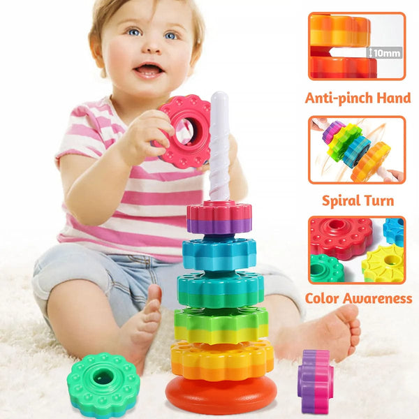 Planet Gates Rainbow Tower Montessori Rotating Rainbow Tower Baby Stacking Puzzle Toys Safety and Environmental Protection Colored Children's Toys
