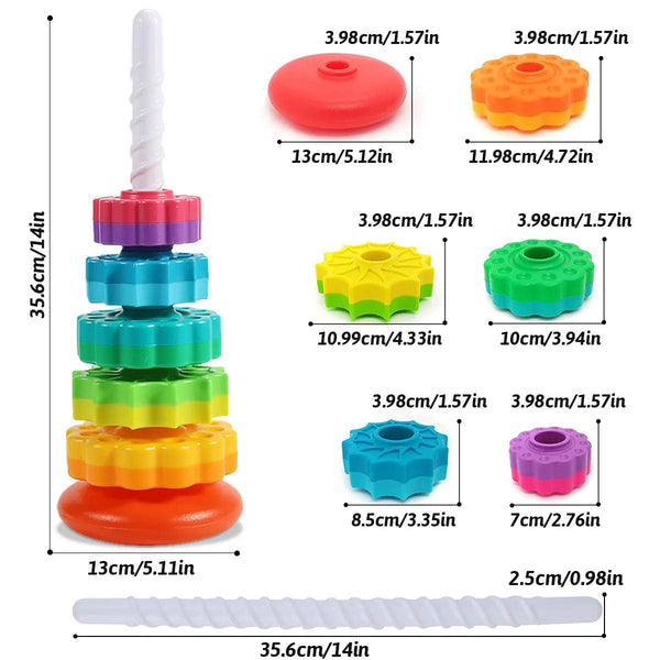 Planet Gates Rainbow Tower Montessori Rotating Rainbow Tower Baby Stacking Puzzle Toys Safety and Environmental Protection Colored Children's Toys