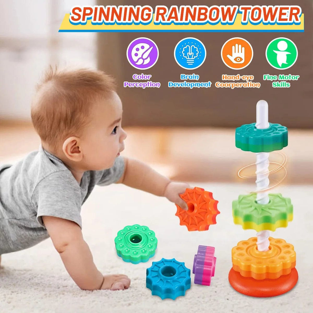 Planet Gates Rainbow Tower Montessori Rotating Rainbow Tower Baby Stacking Puzzle Toys Safety and Environmental Protection Colored Children's Toys