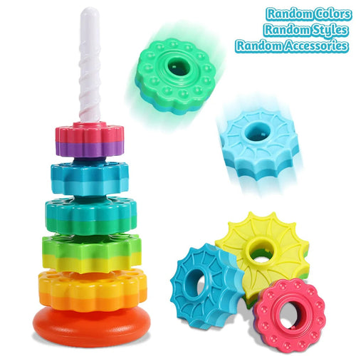Planet Gates Rainbow Tower Montessori Rotating Rainbow Tower Baby Stacking Puzzle Toys Safety and Environmental Protection Colored Children's Toys