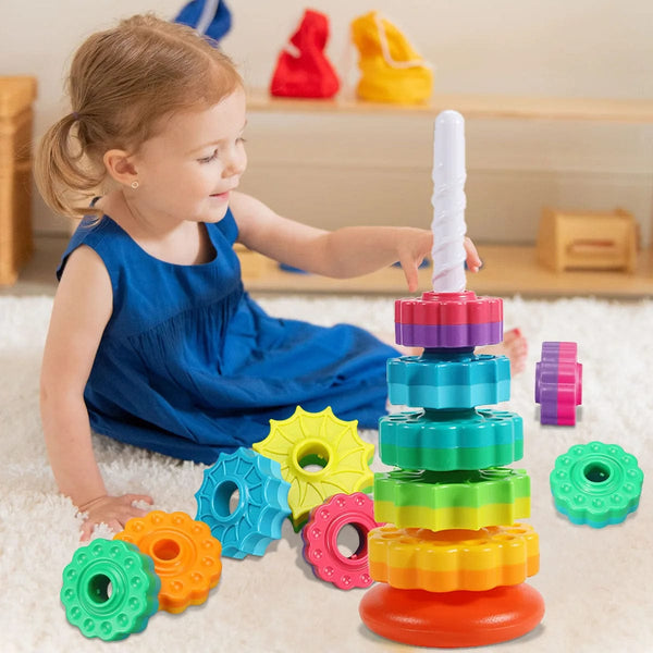 Planet Gates Rainbow Tower Montessori Rotating Rainbow Tower Baby Stacking Puzzle Toys Safety and Environmental Protection Colored Children's Toys