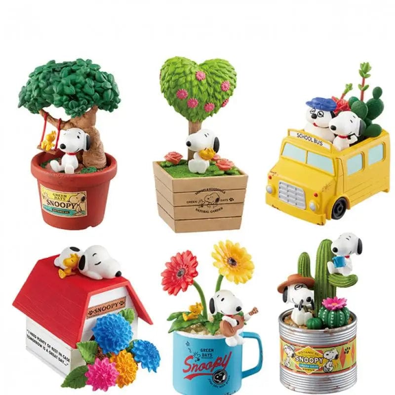 Planet Gates Random 1 Pcs no box Snoopy Green Days Anime Figure Models Green Potted Plant Table Ornaments Anime Peripherals Toys Kawaii Dolls Gifts for Childrens