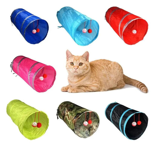 Planet Gates Random Color 1PC Two-way Retractable Cat Tunnel Toy Cat Interactive Self Hi Ring Paper Foldable Bell Single Layer ( Random Color)