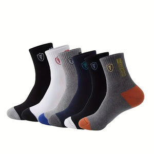 Planet Gates Random Color / One-size 6 Pairs Men's Cotton Sweat Absorbing Embroidered Crest Athletic Socks, Ankle Socks (No Box)