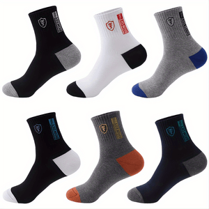 Planet Gates Random Color / One-size 6 Pairs Men's Cotton Sweat Absorbing Embroidered Crest Athletic Socks, Ankle Socks (No Box)