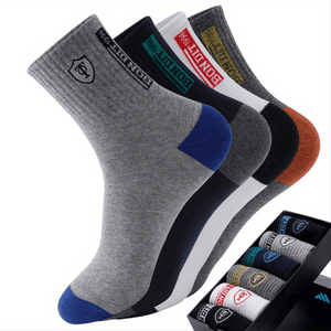 Planet Gates Random Color / One-size 6 Pairs Men's Cotton Sweat Absorbing Embroidered Crest Athletic Socks, Ankle Socks (No Box)