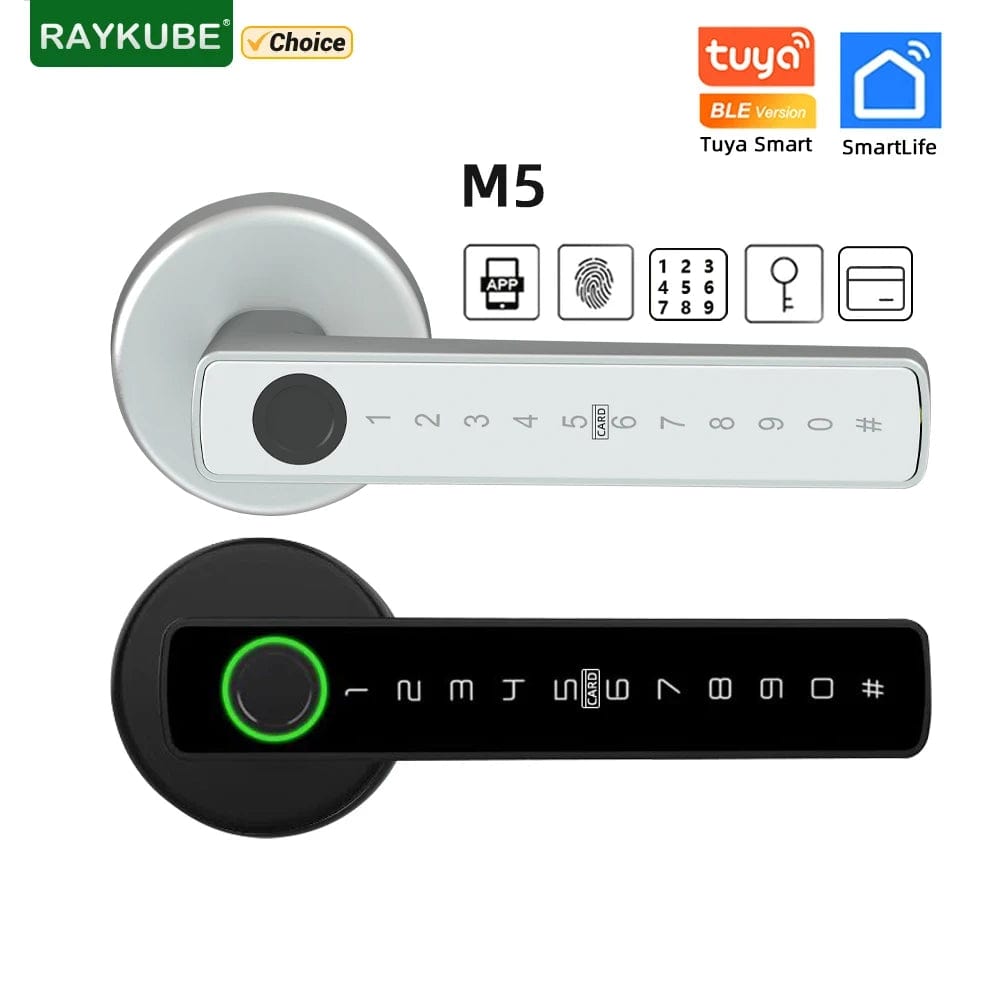 Planet Gates RAYKUBE M5 Tuya BLE Fingerprint Door Lock Digital Electronic Lock with Password/Key/IC Card/ Smartlife/ Tuya APP Unlock