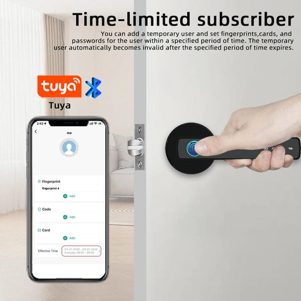 Planet Gates RAYKUBE M5 Tuya BLE Fingerprint Door Lock Digital Electronic Lock with Password/Key/IC Card/ Smartlife/ Tuya APP Unlock
