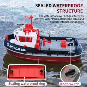 Planet Gates RC Tugboat 2.4G Remote Control Ship Dual Motor Power Proportionally Adjustable Steering Sealed Waterproof Structure Speed Boat