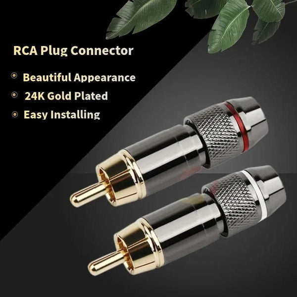 Planet Gates RCA Connector Consumer Electronics RCA Plug Male Audio Jack Gold Plated Copper Screw Lock For Soldering Video Cable Metal Alloy