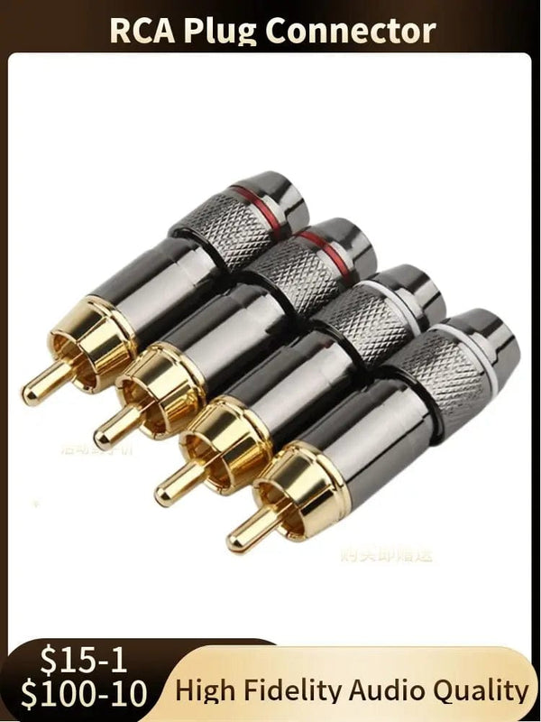 Planet Gates RCA Connector Consumer Electronics RCA Plug Male Audio Jack Gold Plated Copper Screw Lock For Soldering Video Cable Metal Alloy