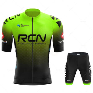 Planet Gates Rcn Fluorescent Green Cycling Sets Mountain Bike Uniform Summer Mans Cycling Jersey Set Road Bicycle Jerseys MTB Bicycle Wear