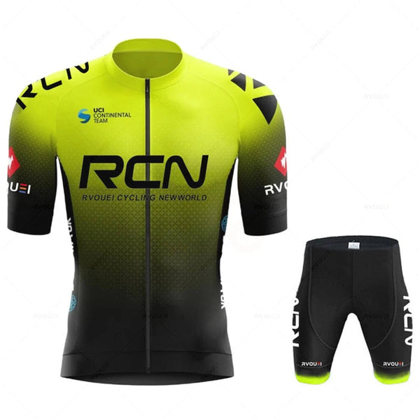 Planet Gates Rcn Fluorescent Green Cycling Sets Mountain Bike Uniform Summer Mans Cycling Jersey Set Road Bicycle Jerseys MTB Bicycle Wear