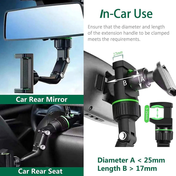 Planet Gates Rearview Mirror Phone Holder for Car, 360° Rotating Phone Mount, GPS Holder Universal Car Phone Holder for All Smartphones