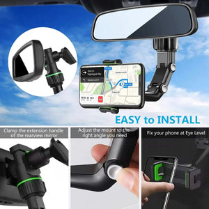 Planet Gates Rearview Mirror Phone Holder for Car, 360° Rotating Phone Mount, GPS Holder Universal Car Phone Holder for All Smartphones