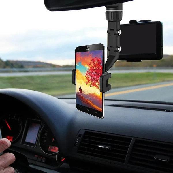 Planet Gates Rearview Mirror Phone Holder for Car, 360° Rotating Phone Mount, GPS Holder Universal Car Phone Holder for All Smartphones