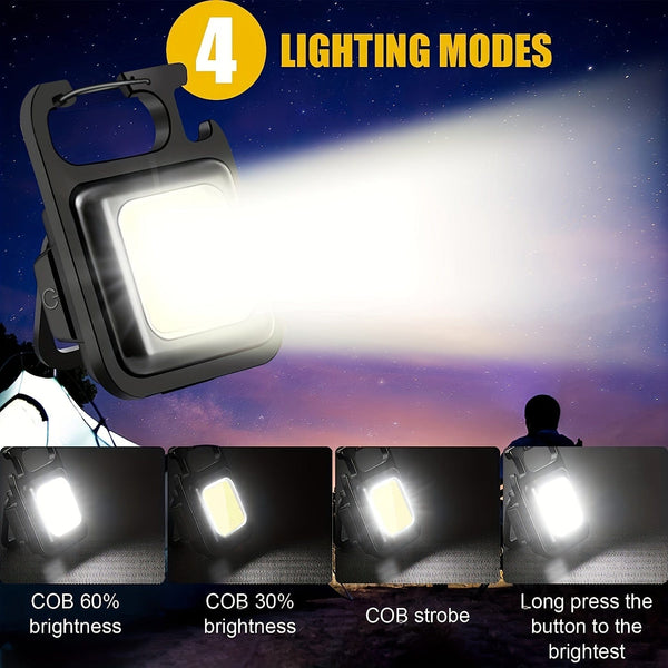 Planet Gates Rechargeable COB Key Chain Flashlight, 3 Light Modes Work Light, Portable Pocket Flashlight Key Chains, Camping Small Corkscrew, Outdoor Pocket Light