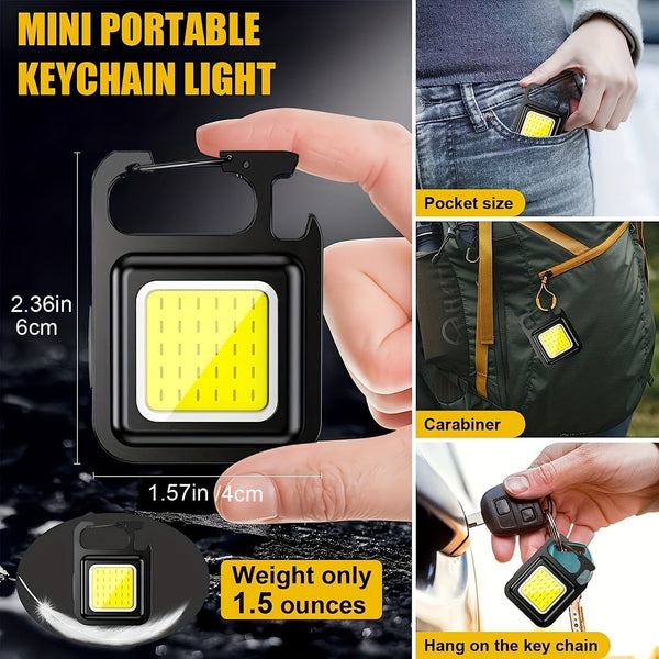 Planet Gates Rechargeable COB Key Chain Flashlight, 3 Light Modes Work Light, Portable Pocket Flashlight Key Chains, Camping Small Corkscrew, Outdoor Pocket Light