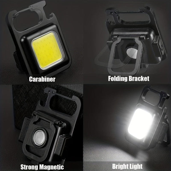 Planet Gates Rechargeable COB Key Chain Flashlight, 3 Light Modes Work Light, Portable Pocket Flashlight Key Chains, Camping Small Corkscrew, Outdoor Pocket Light