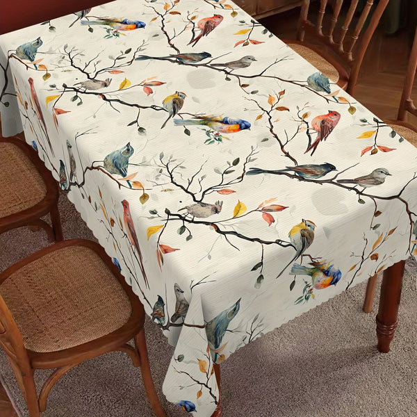 Planet Gates Rectangle-60x86in/152x220cm 1pc, Tablecloth, Birds On The Branches Printed Table Cover, Spring Theme Decorative Table Cloth, Stain Resistant And Erasable, Waterproof, Decorative Table Cover Suitable For Restaurant, Party, Holiday, Gift, Indoor, Outdoor