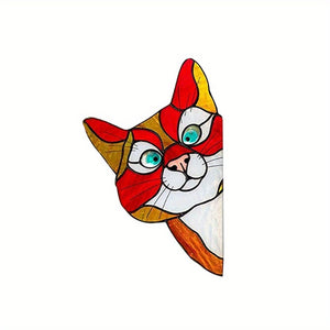 Planet Gates Red 03 / 21.84*13.97cm 1pc Cat Peeking Glass Window Sticker, Self-adhesive Thickened Waterproof And Moisture-proof Window Film For Glass, Ceramic Tiles Home Decor