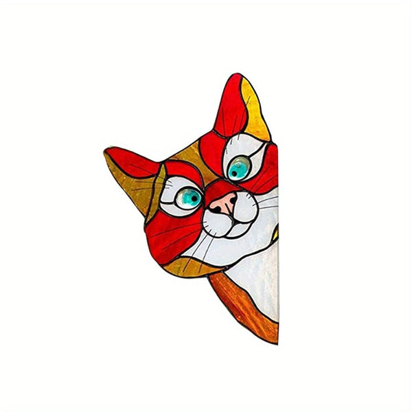 Planet Gates Red 03 / 21.84*13.97cm 1pc Cat Peeking Glass Window Sticker, Self-adhesive Thickened Waterproof And Moisture-proof Window Film For Glass, Ceramic Tiles Home Decor