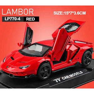 Planet Gates Red 1/32 Cars Toys Auto To Scale Lambor LP770 Diecast Model Cars Alloy Autos Toys Gift for Boys Pull Back Light Music Kids Car