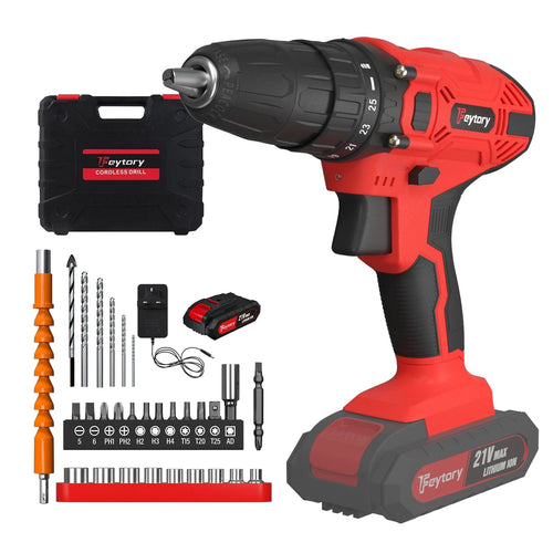 Planet Gates Red-1 Battery / UNITED KINGDOM DayPlus 21V Cordless Power Drill, 3/8" Handheld Screwdriver Drill Set with 25+1 Torque Setting,1.5AH Li-ion Battery&Fast Charger