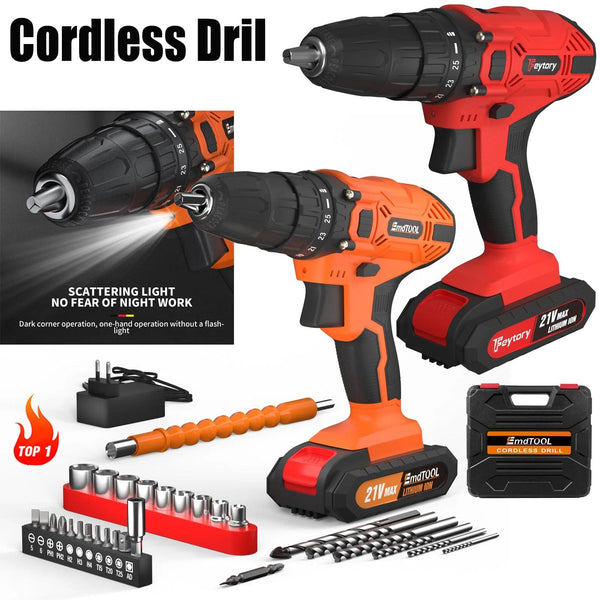 Planet Gates Red-1 Battery / UNITED KINGDOM DayPlus 21V Cordless Power Drill, 3/8" Handheld Screwdriver Drill Set with 25+1 Torque Setting,1.5AH Li-ion Battery&Fast Charger