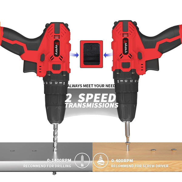 Planet Gates Red-1 Battery / UNITED KINGDOM DayPlus 21V Cordless Power Drill, 3/8" Handheld Screwdriver Drill Set with 25+1 Torque Setting,1.5AH Li-ion Battery&Fast Charger