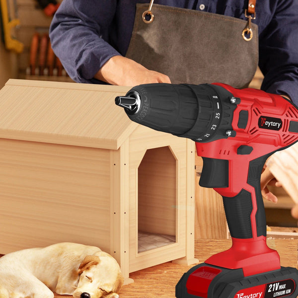 Planet Gates Red-1 Battery / UNITED KINGDOM DayPlus 21V Cordless Power Drill, 3/8" Handheld Screwdriver Drill Set with 25+1 Torque Setting,1.5AH Li-ion Battery&Fast Charger