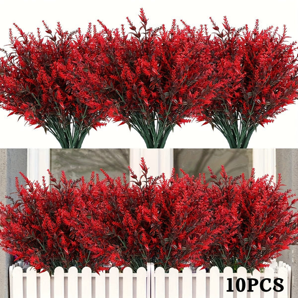 Planet Gates Red 10 Bundles Artificial Lavender Flowers Outdoor UV Resistant Fake Flowers No Fade Faux Plastic Plants Garden Porch Window Box Decorating Indoor Outside Hanging Planter Home Kitchen Office Wedding Garden Decor