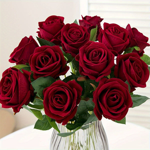 Planet Gates Red 10 Pcs Fake Roses Artificial Flowers, Roses Artificial Faux Flowers With Stems, Suitable For Home Wedding Centerpiece Hotel Office Decor, Valentine's Day For Home Ornament, Proposal Arrangement, Wedding Room