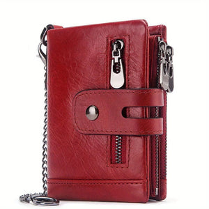 Planet Gates Red 100% Genuine Leather RFID Men Cowhide Wallets Coin Purse Small Mini Card Holder Chain PORTFOLIO Portomonee Male Wallet Pocket