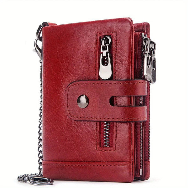 Planet Gates Red 100% Genuine Leather RFID Men Cowhide Wallets Coin Purse Small Mini Card Holder Chain PORTFOLIO Portomonee Male Wallet Pocket