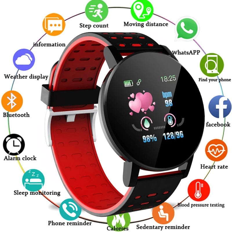 Planet Gates red 119S Smartwatch Bluetooth Smart Watch Men Blood Pressure Women Smart Band Clock Sports Fitness Tracker Watch For Android IOS