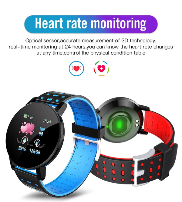 Planet Gates red 119S Smartwatch Bluetooth Smart Watch Men Blood Pressure Women Smart Band Clock Sports Fitness Tracker Watch For Android IOS