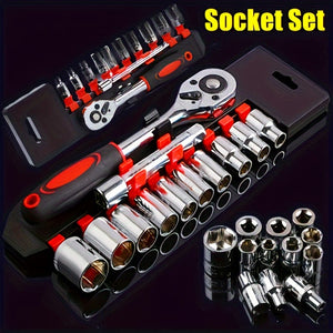 Planet Gates Red 12PC New Upgrade Multi functional External Hexagonal Ratchet Wrench Socket Set Suitable for Car, Boat, Motorcycle, and Bicycle Repair Tools