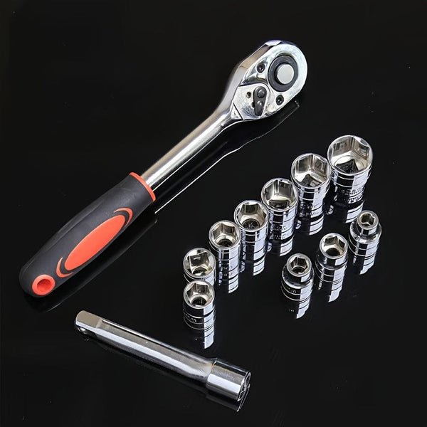 Planet Gates Red 12PC New Upgrade Multi functional External Hexagonal Ratchet Wrench Socket Set Suitable for Car, Boat, Motorcycle, and Bicycle Repair Tools