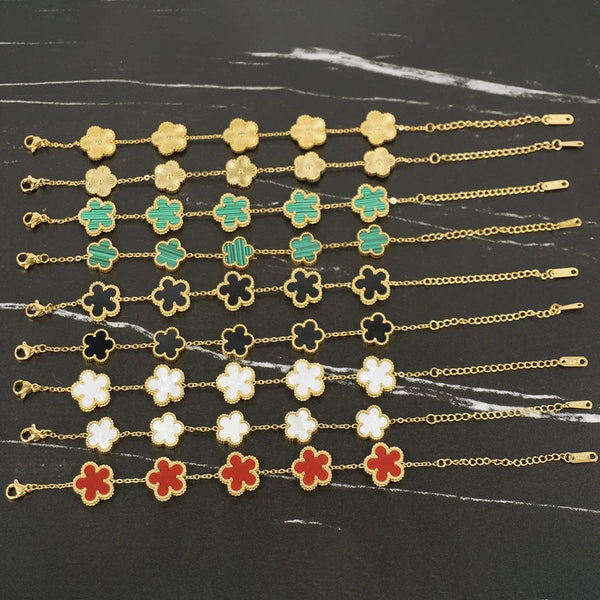 Planet Gates Red 15mm Y2K style metal double-sided clover adjustable bracelet, stainless steel luxury men's and women's clover lucky bracelet