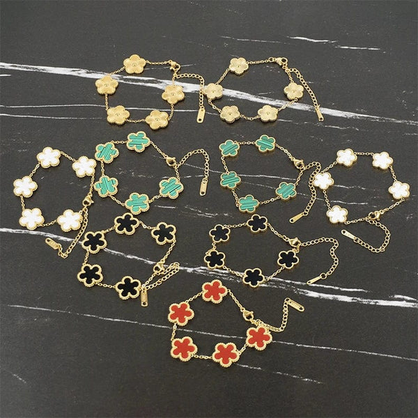 Planet Gates Red 15mm Y2K style metal double-sided clover adjustable bracelet, stainless steel luxury men's and women's clover lucky bracelet